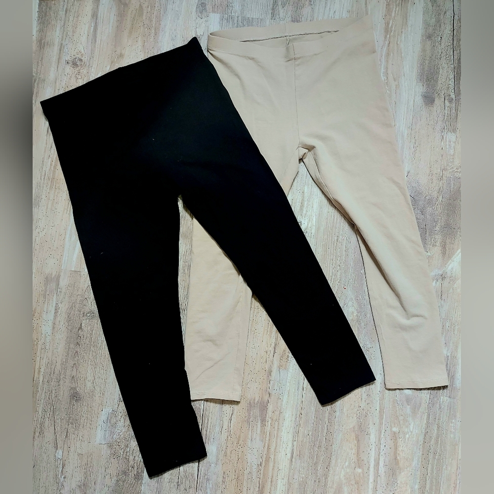 mySTYLE New Women's Leggings Black & Beige Tan Neutral Fall Colors